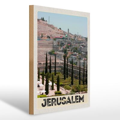 Cartel de madera viaje 30x40cm Jerusalén Israel ciudad jardín