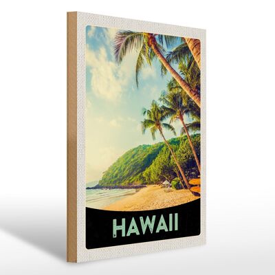 Cartel de madera viaje 30x40cm Hawaii isla playa palmeras sol