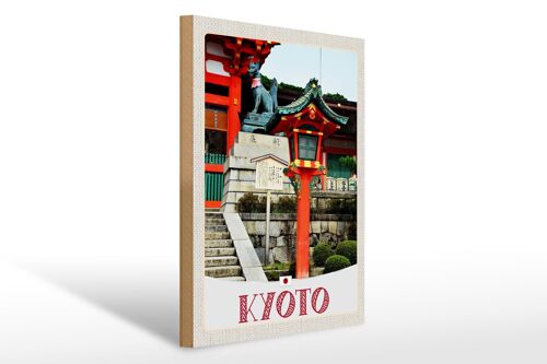 Holzschild Reise 30x40cm Kyoto Japan Skulptur Fuchs