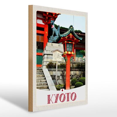 Cartel de madera viaje 30x40cm Kyoto Japón escultura zorro