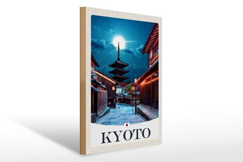 Holzschild Reise 30x40cm Kyoto Japan Innenstadt Abend