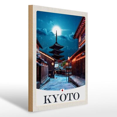 Wooden sign travel 30x40cm Kyoto Japan downtown evening