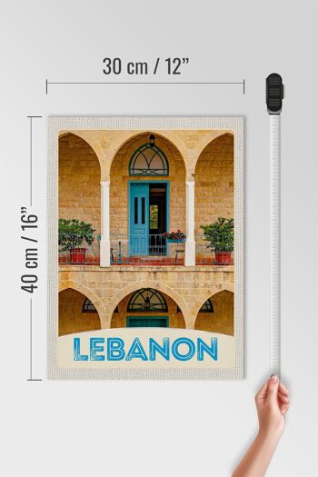Panneau en bois voyage 30x40cm Liban bâtiment porte bleue vacances 4