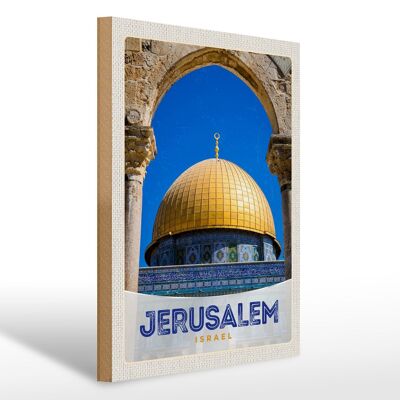 Holzschild Reise 30x40cm Jerusalem Israel Tempel Gold Urlaub