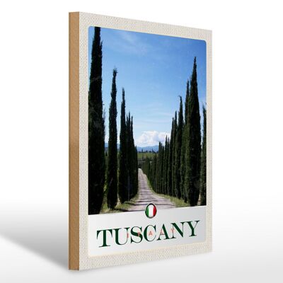 Cartel de madera viaje 30x40cm Toscana Italia calle avenida árboles