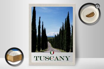 Panneau en bois voyage 30x40cm Toscane Italie rue avenue arbres 2