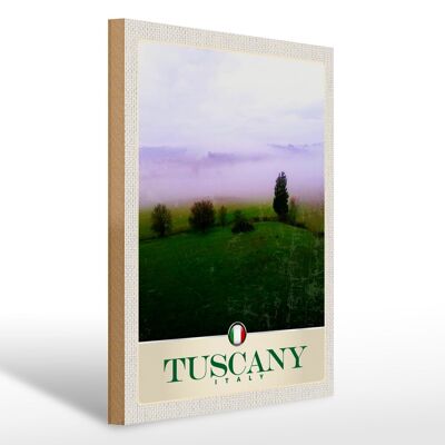 Cartel de madera viaje 30x40cm Toscana Italia montañas pradera naturaleza