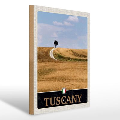 Cartel de madera viaje 30x40cm Toscana Italia campos de árboles camino de tierra
