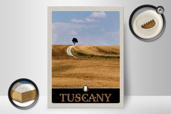 Panneau en bois voyage 30x40cm Toscane Italie champs d'arbres chemin de terre 2