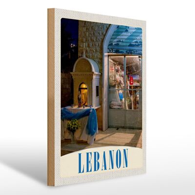 Cartel de madera viaje 30x40cm Líbano África Cristianos Cruz