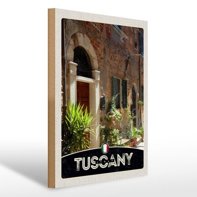 Cartel de madera viaje 30x40cm Toscana Italia entrada flores