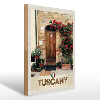 Cartel de madera viaje 30x40cm Toscana Italia puerta de madera flores