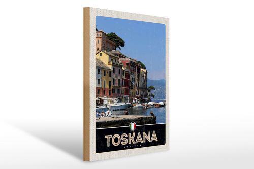 Holzschild Reise 30x40cm Toskana Italien Gebäude Meer