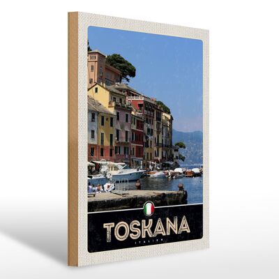 Cartel de madera viaje 30x40cm Toscana Italia edificio mar