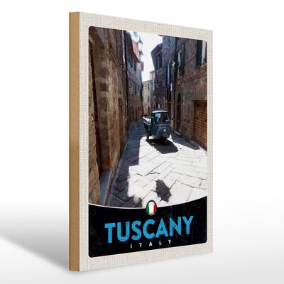 Cartello in legno da viaggio 30x40 cm Toscana Italia strada cittadina auto blu
