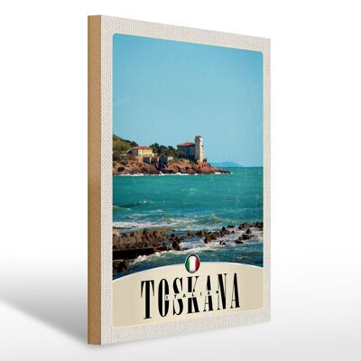 Cartello da viaggio in legno 30x40cm Toscana Italia case mare
