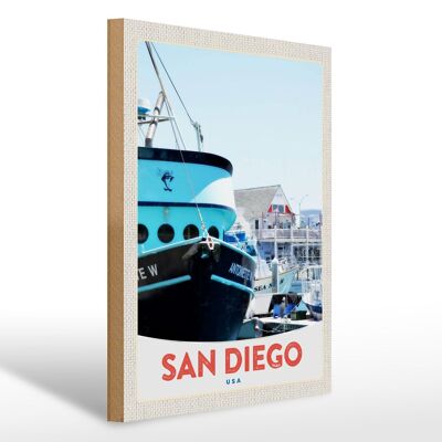 Cartel de madera viaje 30x40cm San Diego USA America Yacht Sea