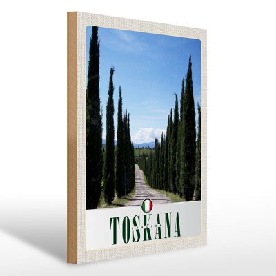 Cartel de madera viaje 30x40cm Toscana Italia árboles pradera naturaleza