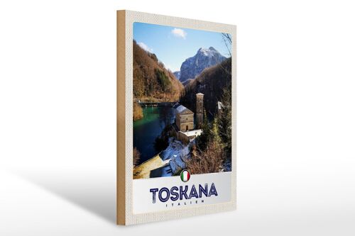 Holzschild Reise 30x40cm Toskana Italien Architektur Berge