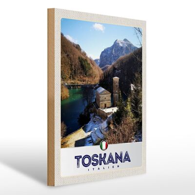 Holzschild Reise 30x40cm Toskana Italien Architektur Berge