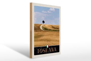 Panneau en bois voyage 30x40cm Toscane Italie prairie d'arbres nature 1