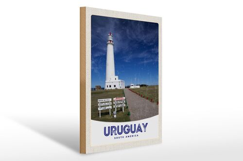 Holzschild Reise 30x40cm Uruguay Amerika USA Leuchtturm