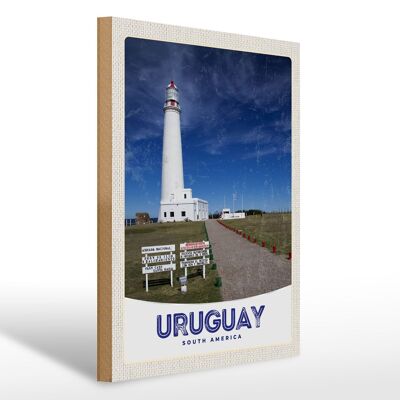 Cartel de madera viaje 30x40cm Uruguay America USA faro