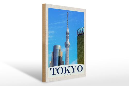 Holzschild Reise 30x40cm Tokio Stadt Hochhaus Asien