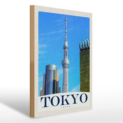 Panneau en bois voyage 30x40cm Gratte-ciel de la ville de Tokyo Asie