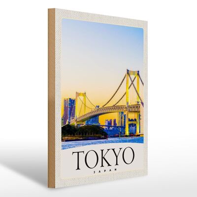 Cartel de madera viaje 30x40cm Tokio Asia Japón puente rascacielos