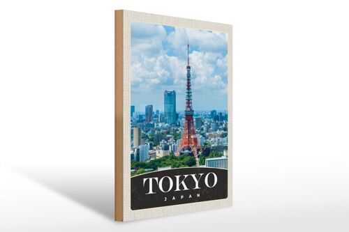 Holzschild Reise 30x40cm Tokio Stadt Japan Asien Stadt