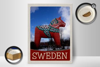 Panneau en bois voyage 30x40cm sculpture cheval rouge Suède 2