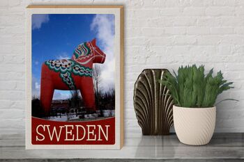 Panneau en bois voyage 30x40cm sculpture cheval rouge Suède 3