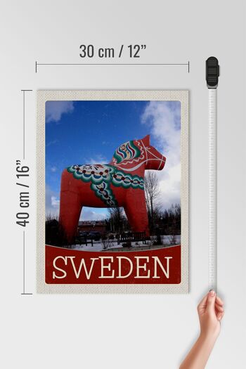 Panneau en bois voyage 30x40cm sculpture cheval rouge Suède 4