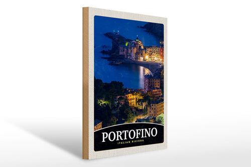 Holzschild Reise 30x40cm Portofino Italien Riviera Abend
