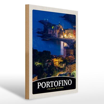 Cartel de madera viaje 30x40cm Portofino Italia Riviera noche