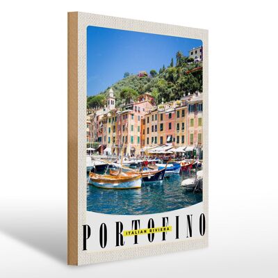 Holzschild Reise 30x40cm Portofino Italien Riviera Meer