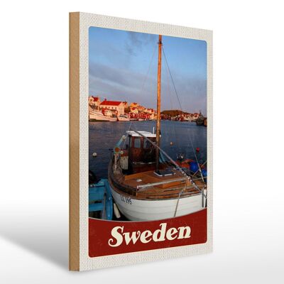 Cartel de madera viaje 30x40cm Suecia Europa mar construcción naval