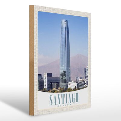 Cartello in legno da viaggio 30x40 cm Santiago del Cile America grattacielo