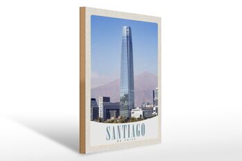 Panneau en bois voyage 30x40cm Santiago du Chili Amérique gratte-ciel 1