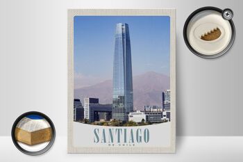 Panneau en bois voyage 30x40cm Santiago du Chili Amérique gratte-ciel 2