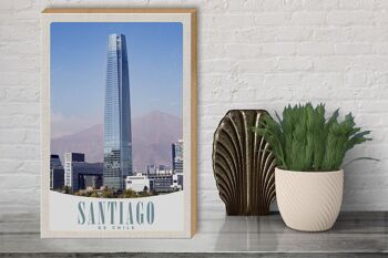 Panneau en bois voyage 30x40cm Santiago du Chili Amérique gratte-ciel 3