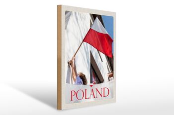 Panneau en bois voyage 30x40cm Pologne Europe drapeau maison vacances 1
