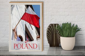 Panneau en bois voyage 30x40cm Pologne Europe drapeau maison vacances 3