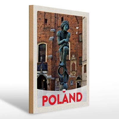 Cartel de madera viaje 30x40cm Polonia Europa escultura casco antiguo