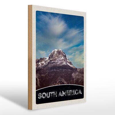 Panneau en bois voyage 30x40cm Amérique du Sud montagnes nature neige