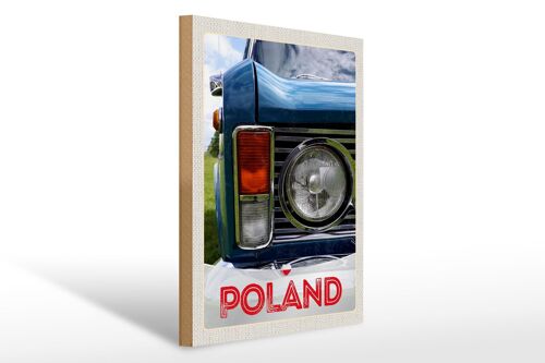 Holzschild Reise 30x40cm Polen Europa Oldtimer Auto 90er