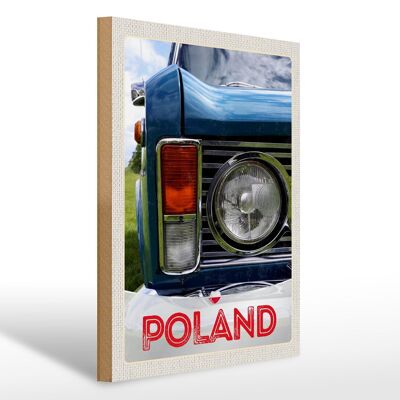 Holzschild Reise 30x40cm Polen Europa Oldtimer Auto 90er