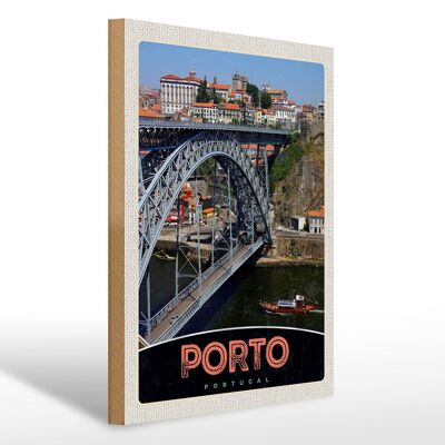 Holzschild Reise 30x40cm Porto Portugal Europa Brücke