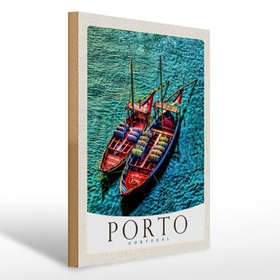 Holzschild Reise 30x40cm Porto Portugal Europa Boote Meer